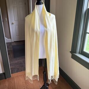 Butter Yellow Beaded Pashmina Scarf Shawl Large Fringe